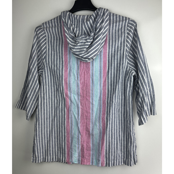 Tommy Bahama Lovely Lanes 3/4 Sleeve Baja Pullover Hoodie Cotton Linen Large - Picture 8 of 11